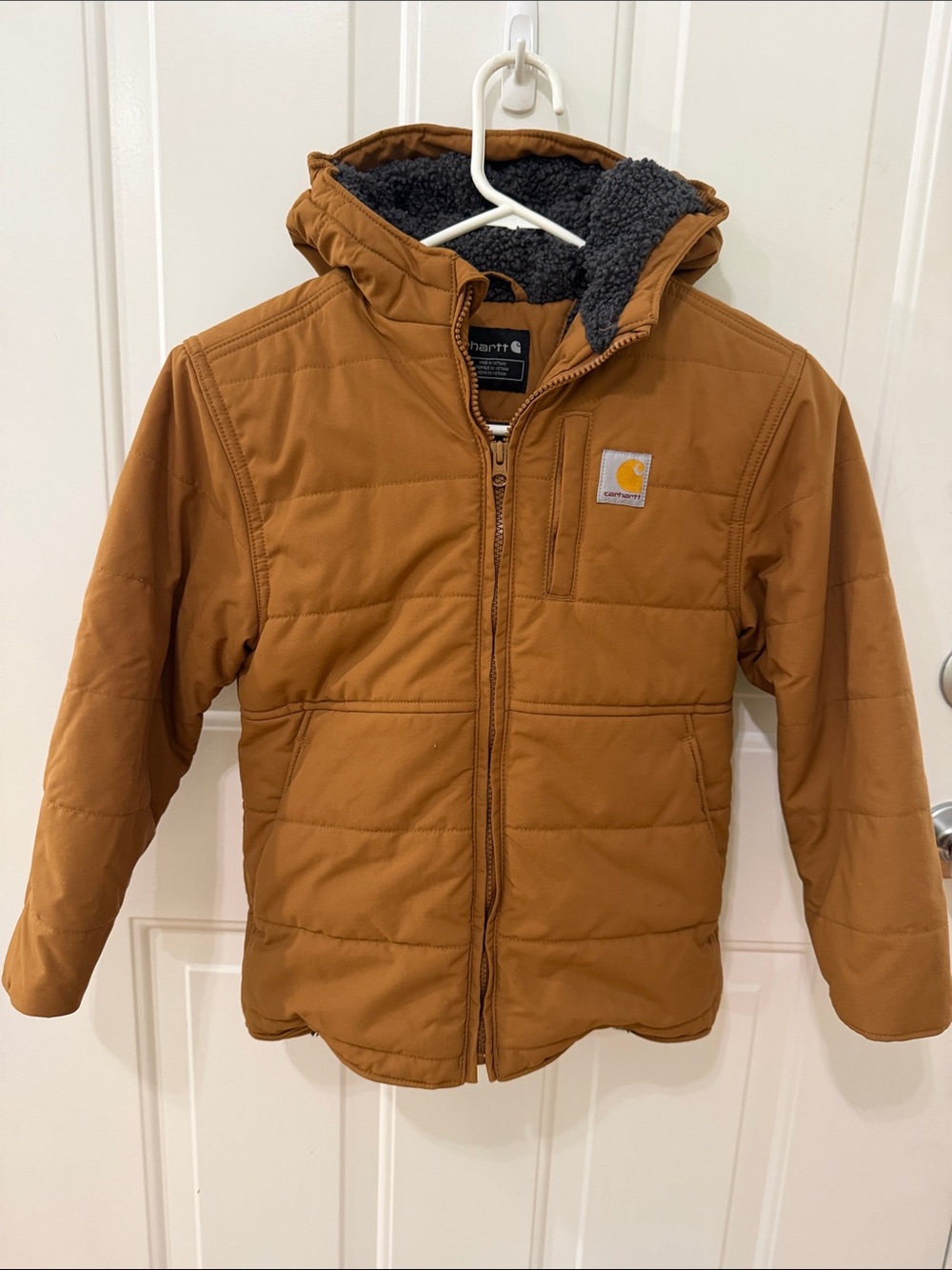 Carhartt Kids' Brown Hooded Sherpa-Lined Puffer Jacket